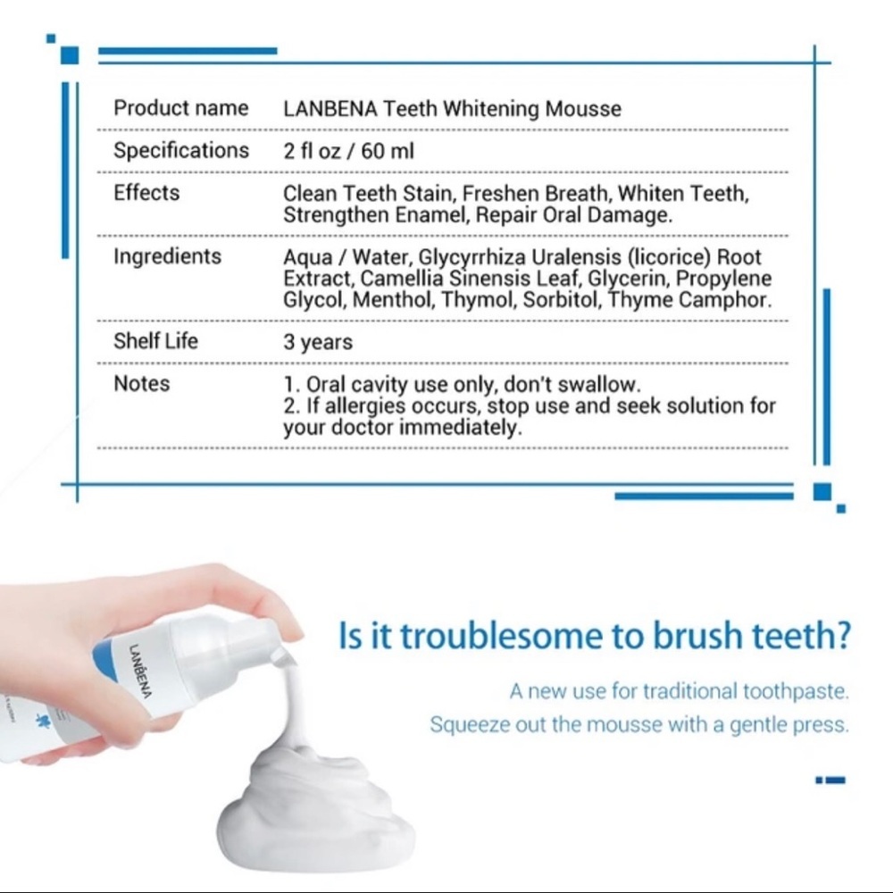 Lanbena Teeth Whitening  Mousse, Clean and Whiten Teeth, Strengthen Enamel 🆕 - Picture 8 of 8